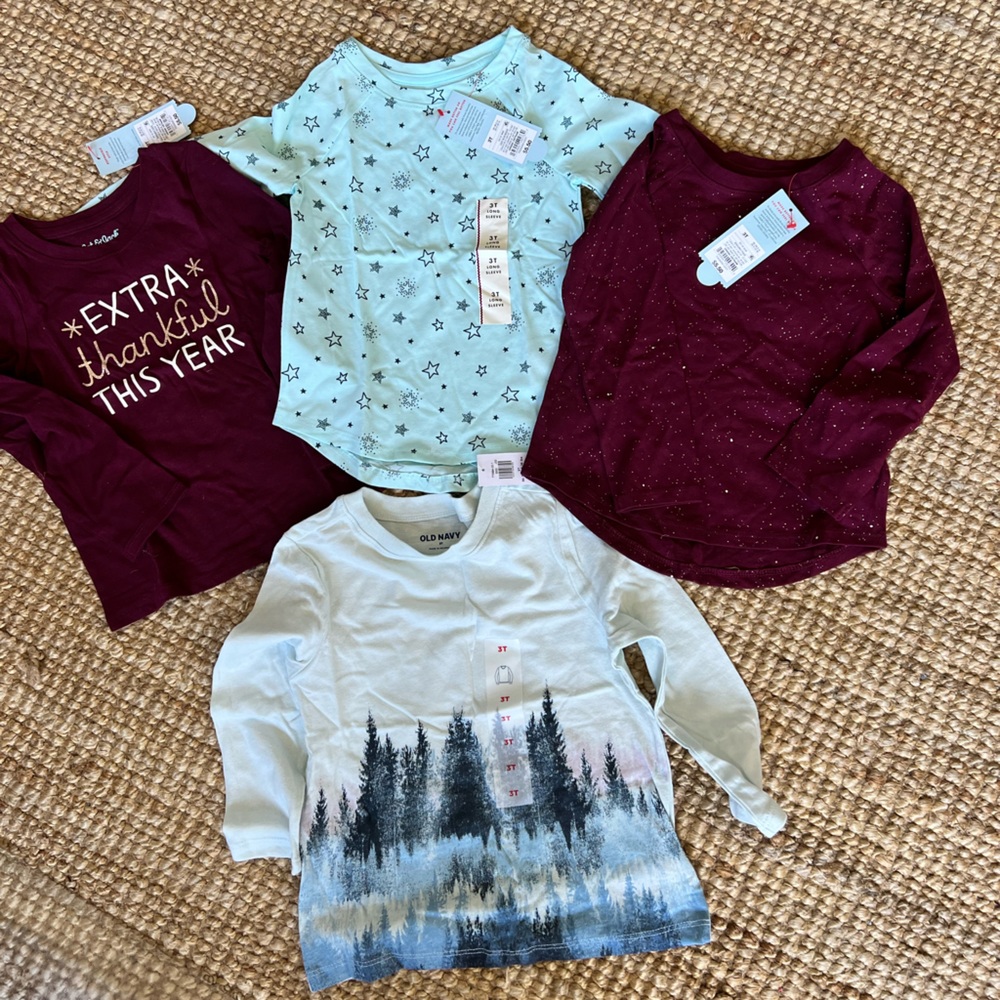 NWT, 3T Long Sleeve Shirts - Set of 4 Cat & Jack, Old Navy Combo